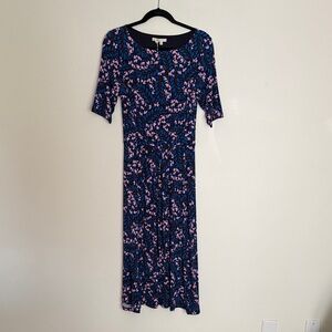 Boden Navy and Pink Floral 3/4 Sleeve Dress NWT